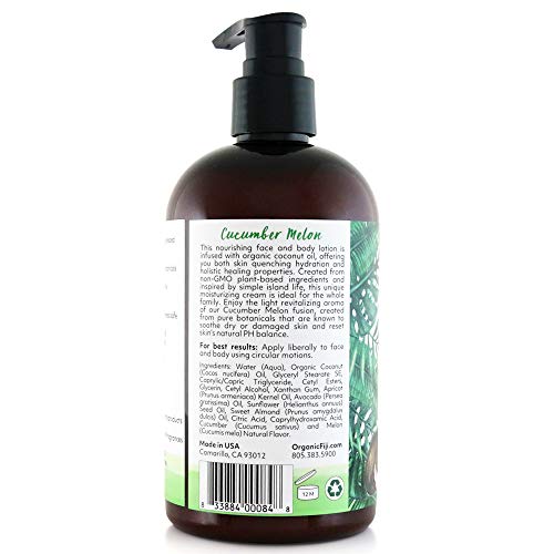 Coco Fiji Face & Body Lotion Infused With Coconut Oil | Lotion For Dry Skin | Moisturizer Face Cream & Massage Lotion For Women & Men | Cucumber Melon 12 Oz, Pack Of 1 #TOP1