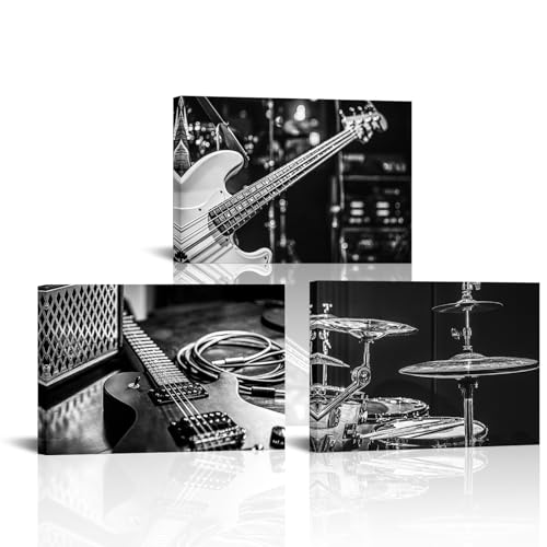 OuElegent 3-Panel Rock and Roll Instrument Canvas