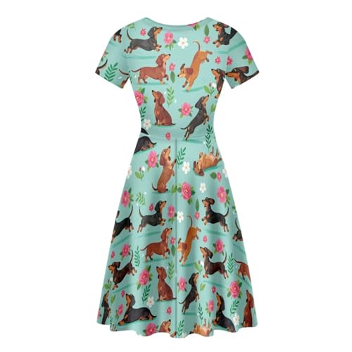 Image of AFPANQZ Womens Casual Summer Lightweight Vintage Dress Short Sleeve Midi Dress Knee-Long Luxury Formal Dress
