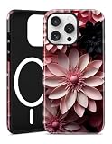 Aitipy Compatible with MagSafe Flower Phone Case for iPhone 16, Cute Magnetic Floral Dahlia Pattern Aesthetic Design Soft and Hard Protective Phone Cover for Women Men Girls Boys - Pink Black