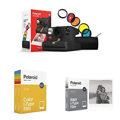 Polaroid Now+ Black (9061) - Bluetooth Connected I-Type Instant Film Camera with Bonus Lens Filter Set & B&W Film for I-Type (6001)