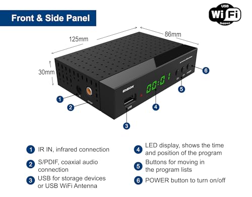 EDISION Proton S2 Plus Full HD Satelliten Receiver FTA, 2in1 Komfort-Fernbedienung, Unicable tauglich (DVB-S2, HDMI, SCART, S/PDIF, USB, LAN, USB WiFi Support, Vorinstallierte deutsche Programmliste)