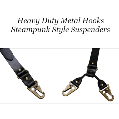 Image of Leather Suspenders for Men Heavy Duty Western Gallus Vintage with Hooks