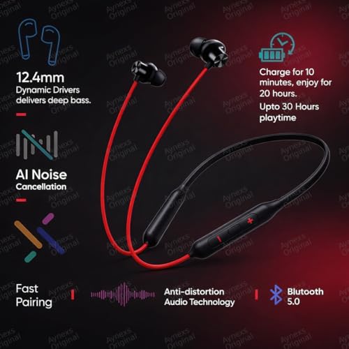 Image of Compatible with OnePlus Z2 Bluetooth Neckband (Red)