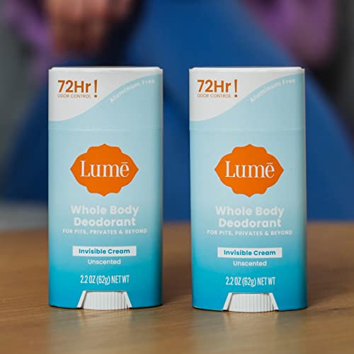 Lume Whole Body Deodorant - Invisible Cream Stick - 72 Hour Odor Control - Aluminum Free, Baking Soda Free, Skin Safe - 2.2 Ounce (Pack Of 2) (Unscented) #TOP4