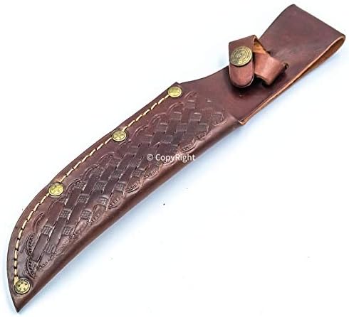 10" Handmade Real Leather Sheath for Fixed Hunting Blade Knife Engraved/Belt Loop