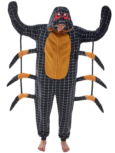 NEWCOSPLAY Unisex Adult Spider Onesie Pajamas Animal One Piece Halloween Costume Cosplay Sleepwear (Spider, Medium)