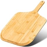 JIAFUEO Pizza Peel 14 Inch, Large Bamboo Pizza Paddle Spatula - Wooden Serving Board, Oven Accessory for Baking Homemade, Wood Cutting Board for Cheese Bread Fruit Vegetables