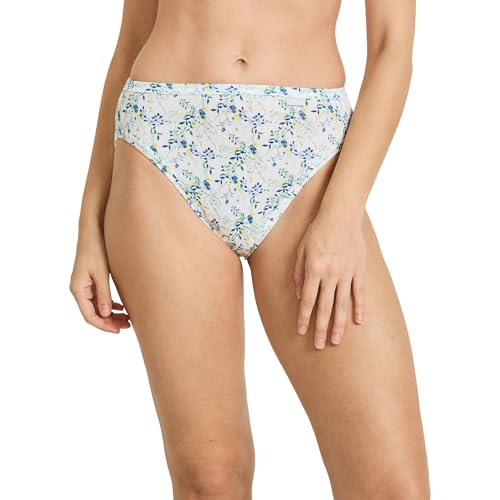 Image of Jockey Women's Underwear Elance French Cut - 3 Pack Underwear Women Pack, 100% Cotton, Iris Blue /Tender Yellow Stripe /Dainty White Florals, 6