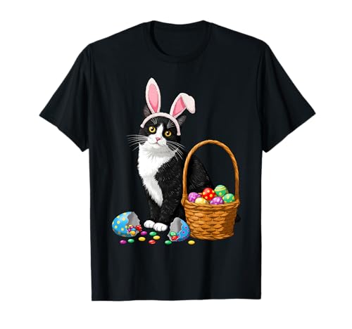 Easter Day Cat Bunny Ears Eggs Graphic Men Women Kids Funny T-Shirt