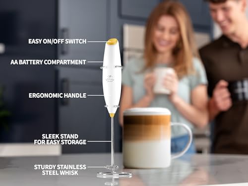 Image of Zulay Kitchen Powerful Milk Frother AA Batteries Included - Ultra Fast Handheld Drink Mixer with Stainless Steel Whisk Stirrer for Coffee, Protein, Matcha & More, Frother Wand Electric Frothmate