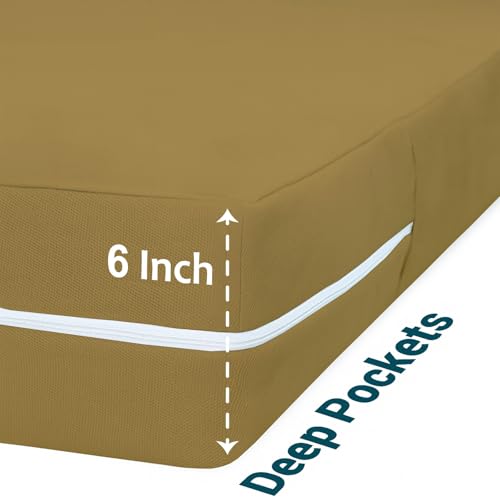 Image of Zipper Closure Style Mattress Protector King Size 100% Waterproof Six-Sided Mattress Encasement for Bed 72x72 Inch Fit On 6 Inch 6X6 Feet Taupe