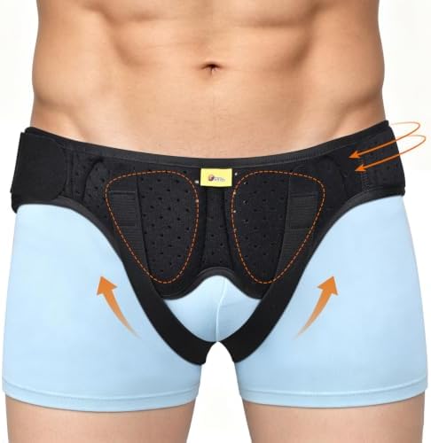 TENB Inguinal Hernia Belt for Men Support Hernias Truss for Single/Double Post-Surgical Adjustable Waist Strap with 2 Removable Compression Pads Breathable Material (Large)
