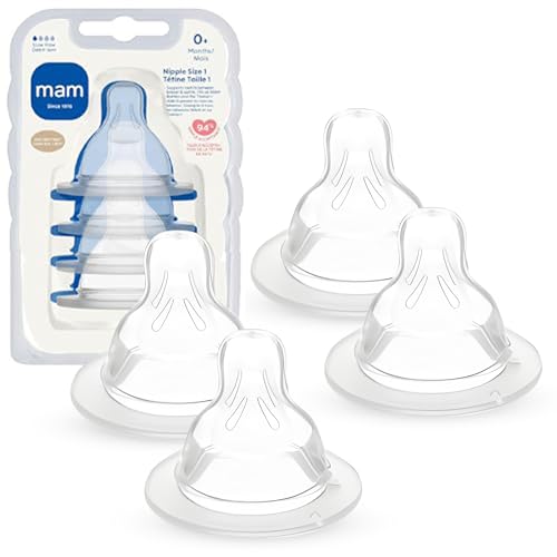 Image of MAM Baby Bottle Nipples Slow Flow Size 1, for 0+ Month Newborn Babies, Skin Soft BPA Free Silicone, 94% Nipple Acceptance, Fits All MAM Bottles, Developed with Medical Experts, 4 Pack, Made in Europe