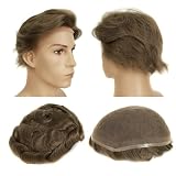 Topunique Mens Swiss Lace Toupee, #18 Medium Ash Blonde 7x9 Inch Size Single-Knotted Invisible Hairline Remy Human Hair System for Men