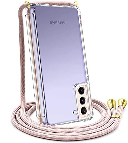 CAROKI Crossbody Case for iPhone 12, for iPhone 12 Pro,Necklace Mobile Phone Cover with Cord Strap,Clear Transparent TPU Soft iPhone 12/12 Pro Cover Holder with Neck Cord Lanyard Strap-Rose Gold