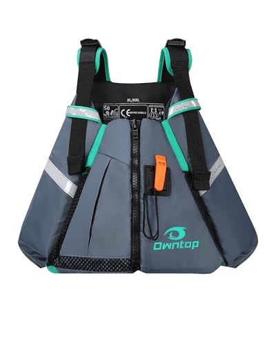 Owntop Swim Vest for Adult, Paddle Sports Swim Jackets with Adjustable Safety Strap, Premium Buoyancy Men Women Float Swim Vests for Kayaking Surfing Boating (Gray, XL/XXL)