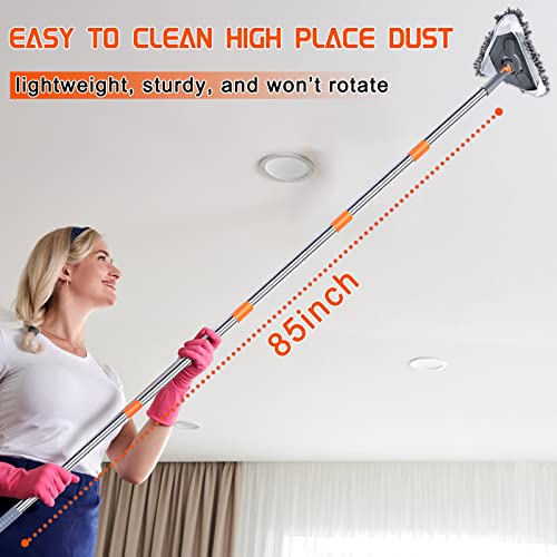 Rokoxin 85 Inch Wall Cleaner Mop With Long Handle - Baseboard Cleaner Tool Duster For Wall Washer Cleaning Ceiling Window Floor, With Extension Pole 39" To 85", 6 Replacement Microfiber Chenille Pads #TOP1