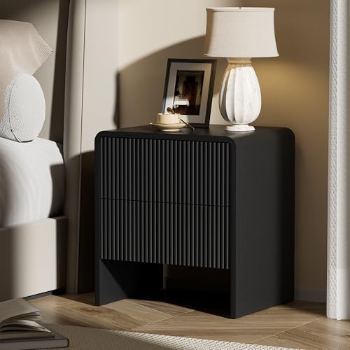 Image of Furniway 3 Piece Bedroom Dresser Set, 6 Drawer Dresser with 2 Nightstands, Fluted Chest of Drawers with Pop-Up Design, Modern Storage Furniture for Bedroom, Living Room, Entryway, Black