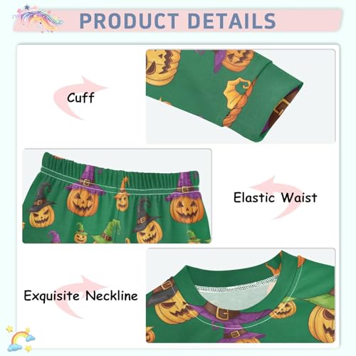 Pajama Sets Long Sleeve Pumpkin Witch Hat Pattern Soft Comfy Sleepwear 2 Piece PJS 3-8T4