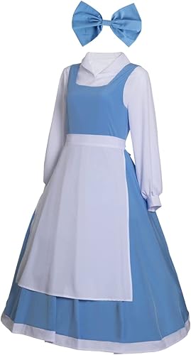 Aiugko Vestido azul para mujer, disfraz de Bella de belleza, princesa, Halloween, Navidad, disfraz de disfraces