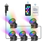 NATPOW Pond Lights Mains Powered, RGB Underwater Spot Light Aquarium Lights with APP& Remote Control, IP68 Waterproof Multicolour Submersible Lights for Fish Tank Garden Yard Pool Fountain (Set of 5)