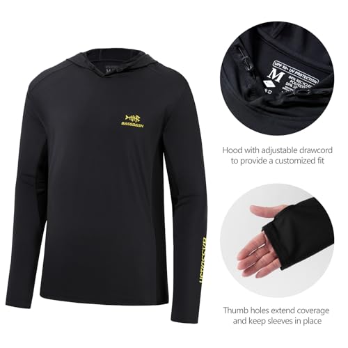 BASSDASH Men’s UPF 50+ Drawstring Fishing Hoodie Shirts UV Sun Protection Long Sleeve Outdoor Hiking Hooded T-Shirts FS33M3