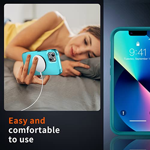 Supfine Magnetic For Iphone 13 Case [Compatible With Magsafe][10 Ft Military Grade Drop Protection] [2+Tempered Glass Screen Protector] Non-Slip Heavy Duty Full-Body Shockproof Phone Case,Light Blue #TOP6