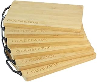 Wooden Serving Boards - Set of 6 Black Handle Bamboo Chopping Boards