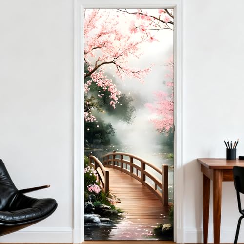 Image of Nuxovilar Cherry Blossom Door Stickers Peel Stick PVC 30.3x78.7 in