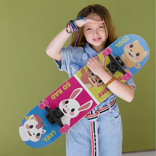 Image of Skateboard with Printed Graphic Grip Tape - Great for Kids and Teens, Cruiser Skateboard with ABEC 5 Bearings, Durable Deck, Smooth Wheels