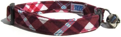 CritterGear Breakaway Cat Collar in Maroon Plaid (Handmade in The U.S.A.)