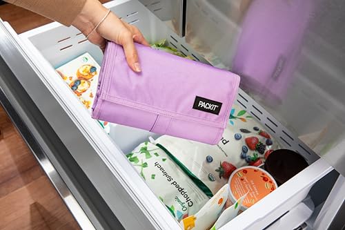 Image of Packit Freezable Lunch Bag, Lavender, Built with EcoFreeze Technology, Foldable, Reusable, Zip and Fold Closure with Buckle Handle, Designed for Work Lunches and Fresh Lunch On the Go (Pack of 12)