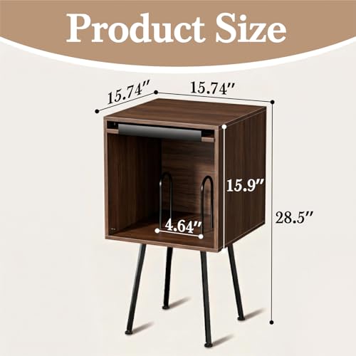 Image of Faesun Flip Top Record Player Stand, End Table Holds up to 100 Albums, Turntable Stand with Record Display, Vinyl Record Storage for Living Room, Bedroom, Walnut