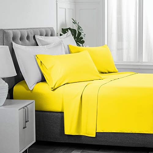 Basic Choice Brushed Microfiber Bed Sheet Set, Yellow, Queen, 4 Pieces #TOP5