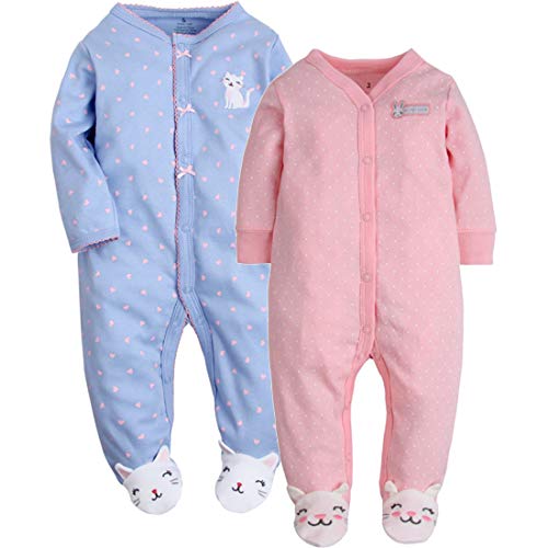 CARETOO Ourson bébé somnolent somnolent bébé, Pyjama en Coton Bande dessinée Romper,12 mois,Bleu+rose Cover