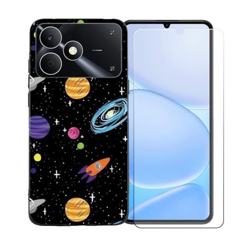 LCEHTOGYE �K�p Realme Note 80 4G +�����K���X�X�N���[���v���e�N�^�[�p�P�[�X�A�K�p Realme Note 80 4G (6,74")�ƌ݊����̂���u���b�N�\�t�gTPU�V���R���Q���P�[�X�ی�J�o�[ BST1
