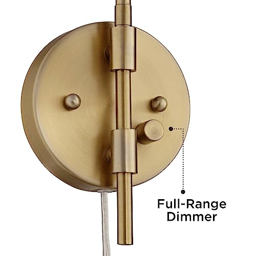 Image of 360 Lighting Marybel Modern Adjustable Swing Arm Wall Lamps Set of 2 Brass Gold Plug-in Light Fixture Tapered Cone Metal Shade for Bedroom Bedside House Reading Living Room Home Hallway