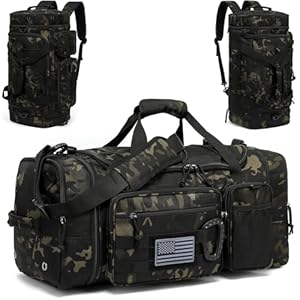 3 in 1 Tactical Gym Bag Backpack for Men 40-45L Expandable Travel Duffle Bag for Women Large Military Sport Duffel Bags Weekend Overnight with Shoe Compartment & Wet Pocket for Fitness, Camo
