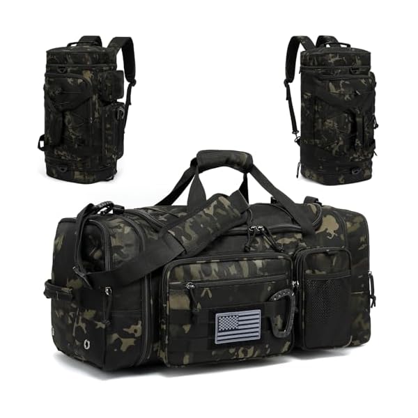3 in 1 Tactical Gym Bag Backpack for Men 40-45L Expandable Travel Duffle Bag for Women Large Military Sport Duffel Bags Weekend Overnight with Shoe Compartment & Wet Pocket for Fitness, Camo