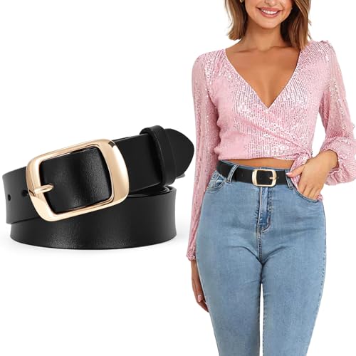 SUOSDEY Fashion Womens Leather Belt, Soft Leather Waist Belt with Gold Pin Buckle for Jeans Pants,width 1.3