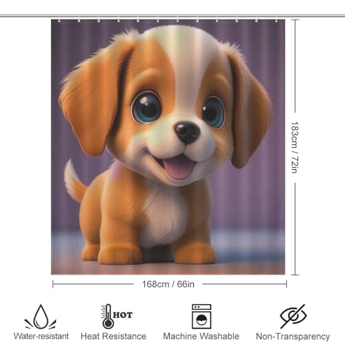 Rideau de douche chien mignon 168x183 cm en textile imperméable ultra résistant - 4