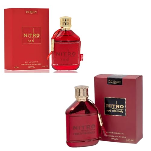 Dumont Nitro Red & Nitro Red Intensely - Pack of 2 Perfume - Eau De Parfum & Extrait De Parfum - Long Lasting Cologne Spray - Aquatic, Woody, Fruity, Amber Scent - 2 x 3.4oz