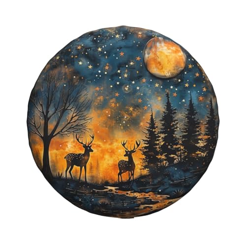 Image of Starry Sky Deer Spare Tire Cover Wheel Protectors Weatherproof Deer Pattern Wheel Covers Universal Fit for Trailer RV SUV Truck Camper Travel Trailers Accessories 14 Inch