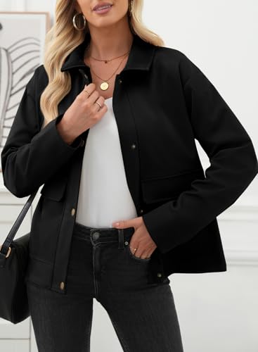 EVALESS Jackets for Women Fall Fashion 2025 Lightweight Coat Button Down Cropped Shackets With Pockets2