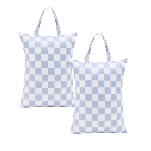 Ohocut Checkered 2 Pcs Large Travel Laundry Bags for Dirty Clothes, Aesthetic Trendy Waterproof Washable Laundry Bag with Handle for Travel, Gym, Swimming Pool, Blue