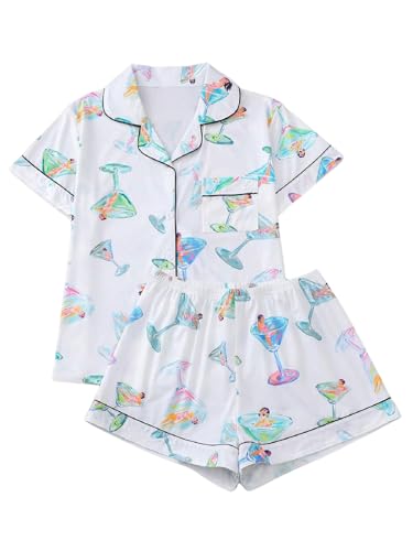 WDIRARA Women's Two Piece Animal Print Short Sleeve Button Shirt