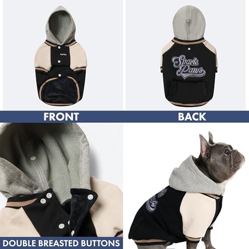 Image of Spark Paws Varsity Dog Hoodie - Premium Dog Sweater for Small, Medium, and Large Dogs | Warm Clothes for Pets, Winter Jacket Alternative - Black - M