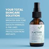 Eva Naturals 10 Actives Serum – Vitamin C, Niacinamide, Hyaluronic Acid, Turmeric, CoQ10 – Natural Anti Aging Face Serum for Dark Spots, Wrinkles, Acne, Skin Care & Facial Spot Remover