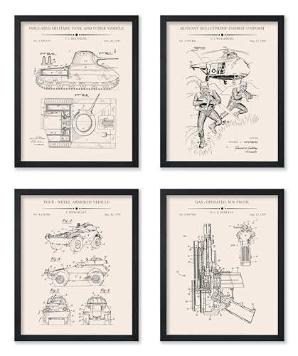 Monem Art 4-Piece Military Blueprint Posters